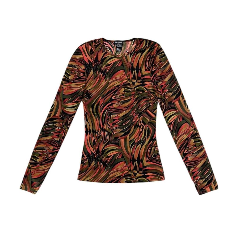 VTG Y2K abstract multicolored long sleeve micro mesh top with a retro vibe L